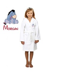 Blue Donkey Cartoon Design & Custom Name Embroidery on Kids Hooded Bathrobe